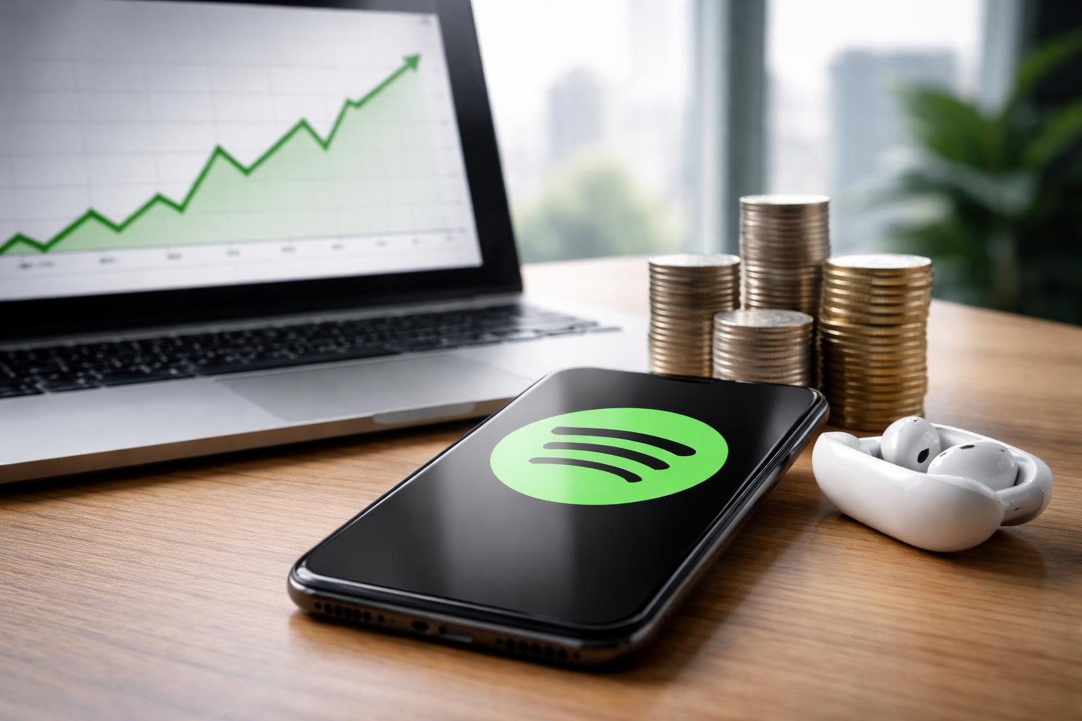 Redaktionelle Szene zum Thema „Spotify wächst trotz Preiserhöhungen weiter bei Nutzern“