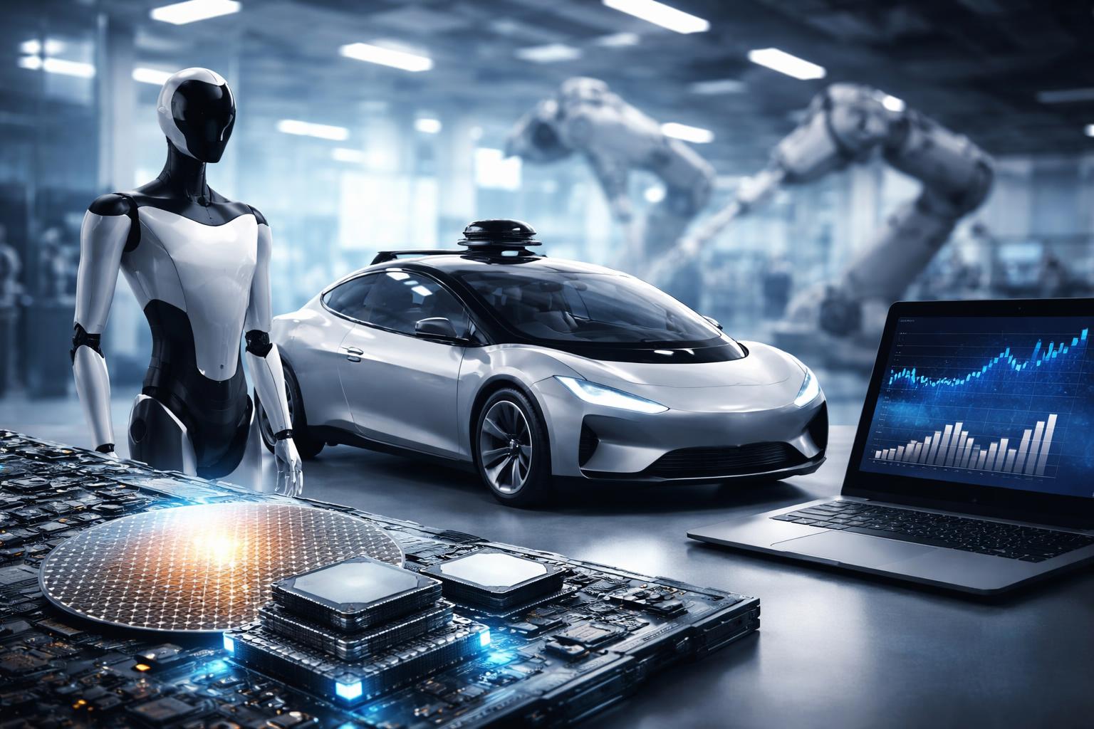Redaktionelle Szene zum Thema „Tesla erhöht Investitionen für KI, Roboter und Robotaxi deutlich“