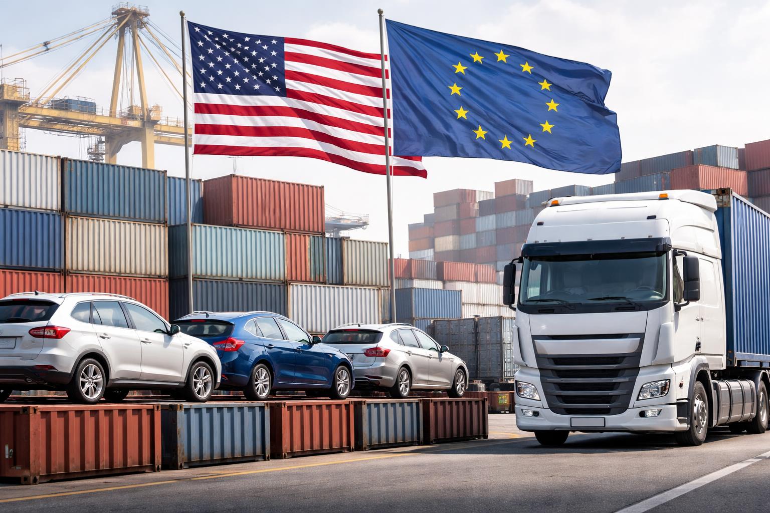 Redaktionelle Szene zum Thema „Trump erhöht Zölle auf EU-Autos und -Lastwagen auf 25 Prozent“