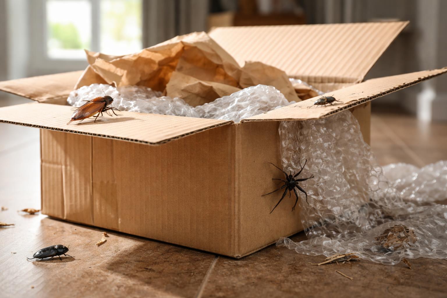 Redaktionelle Szene zum Thema „Unerwünschte Mitbringsel im Paket: Wie Krabbeltierchen über Kartons ins Haus kommen“