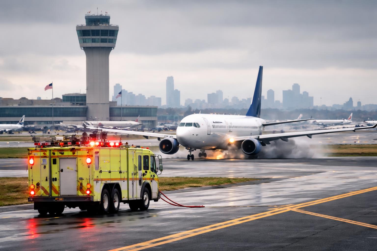 Redaktionelle Szene zum Thema „Unfall auf New Yorker Flughafen LaGuardia durch Fehler von Fluglotsen verursacht“