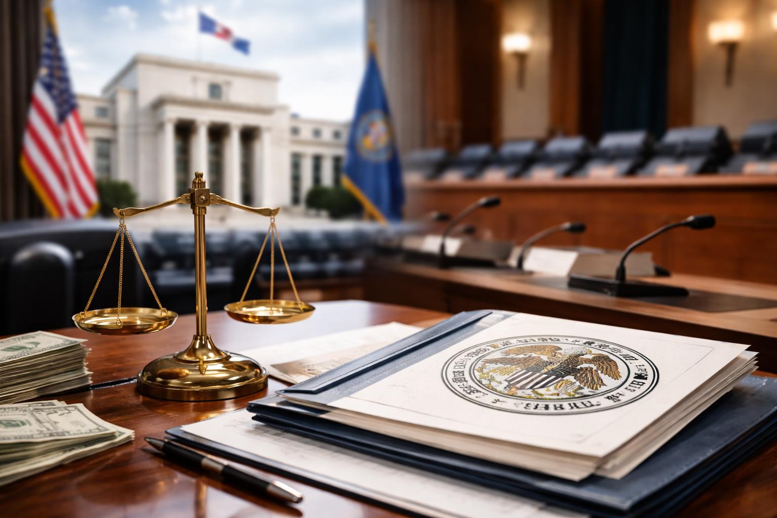 Redaktionelle Szene zum Thema „US-Notenbank hält Zinsspanne stabil, Warsh kommt bei Senatsausschuss voran“