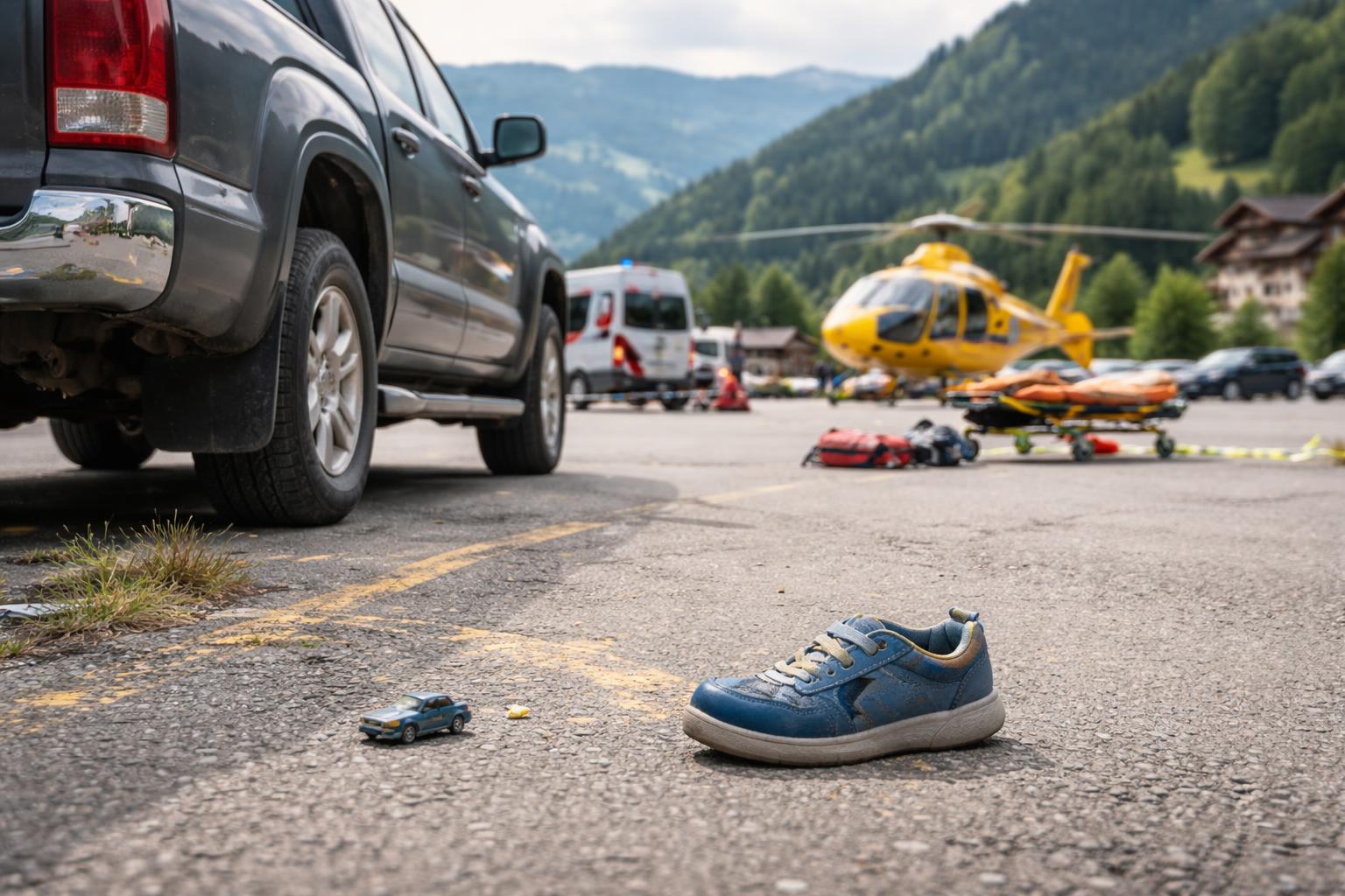 Redaktionelle Szene zum Thema „Vierjähriger Bub auf Parkplatz in Hopfgarten von Pick-up erfasst“