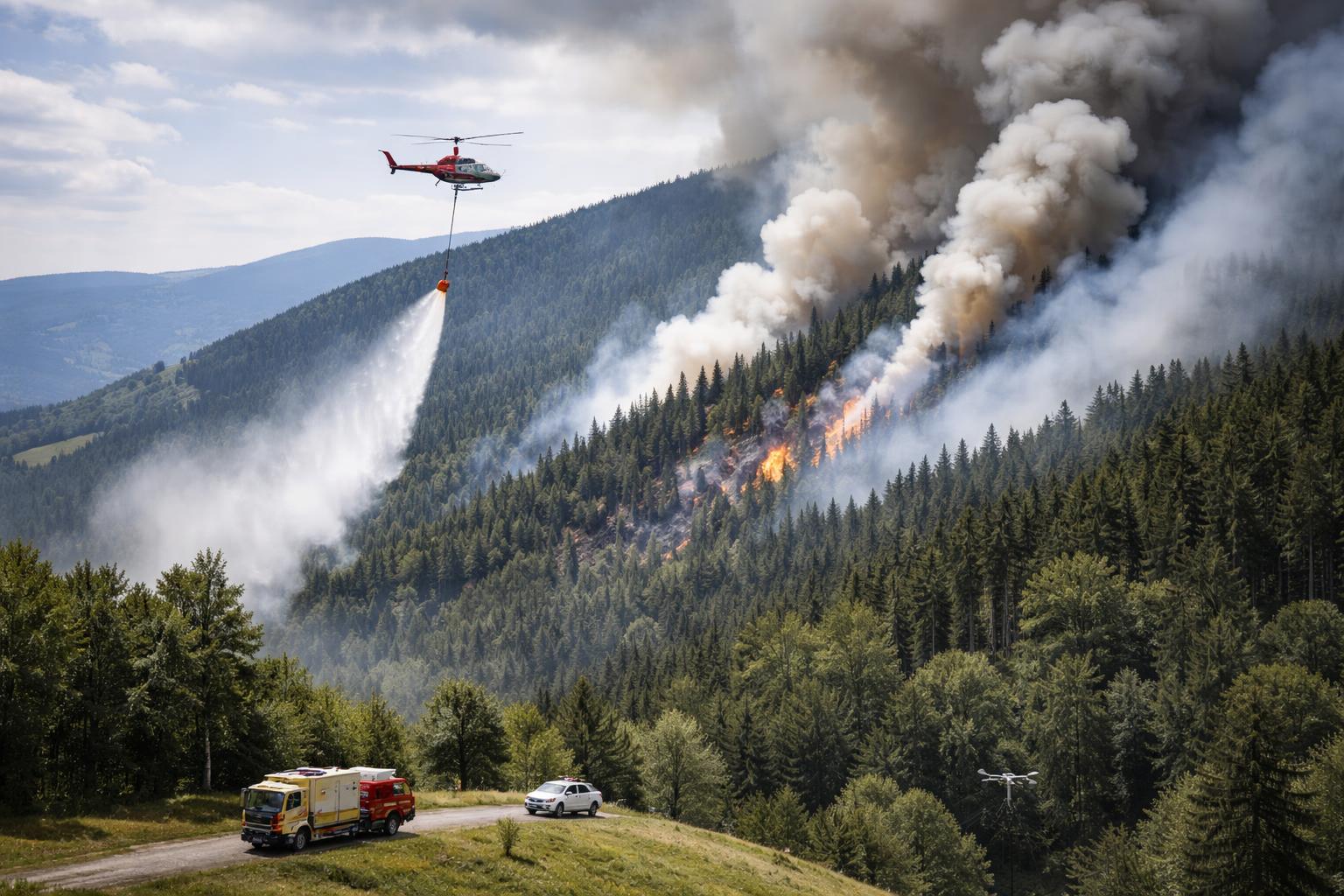 Redaktionelle Szene zum Thema „Waldbrand bei Eisbach-Rein hat sich durch Wind ausgeweitet“