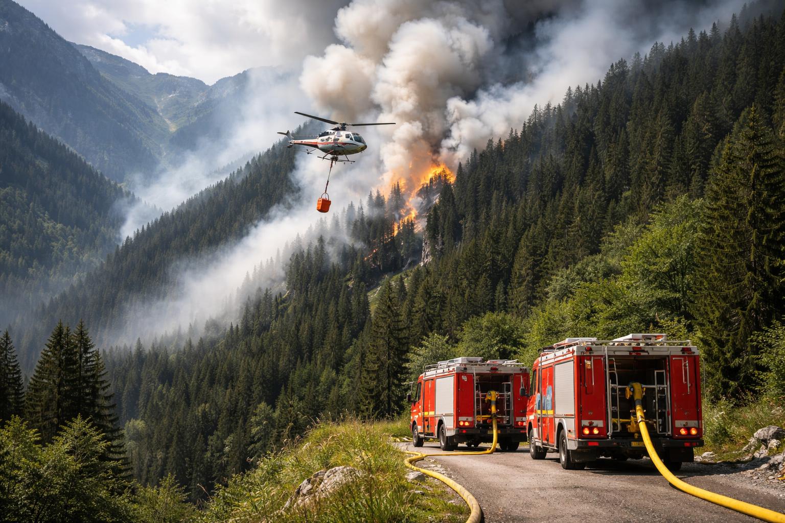 Redaktionelle Szene zum Thema „Waldbrand im Kärntner Lesachtal breitet sich nicht weiter aus“