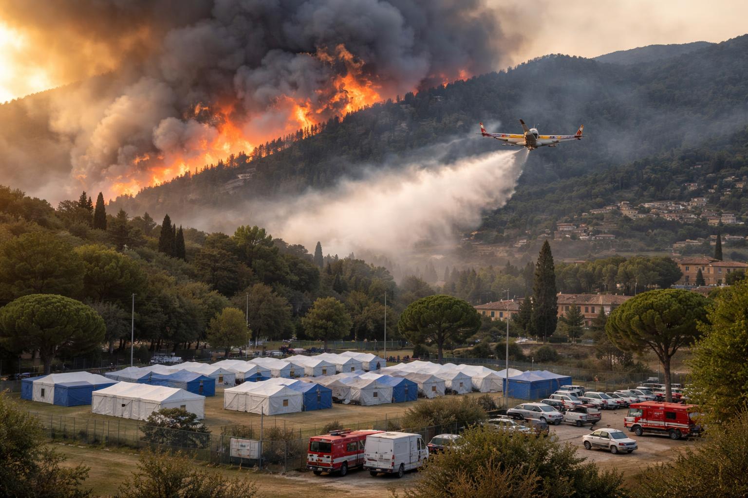 Redaktionelle Szene zum Thema „Waldbrand in der Toskana zwingt Tausende zur Flucht“