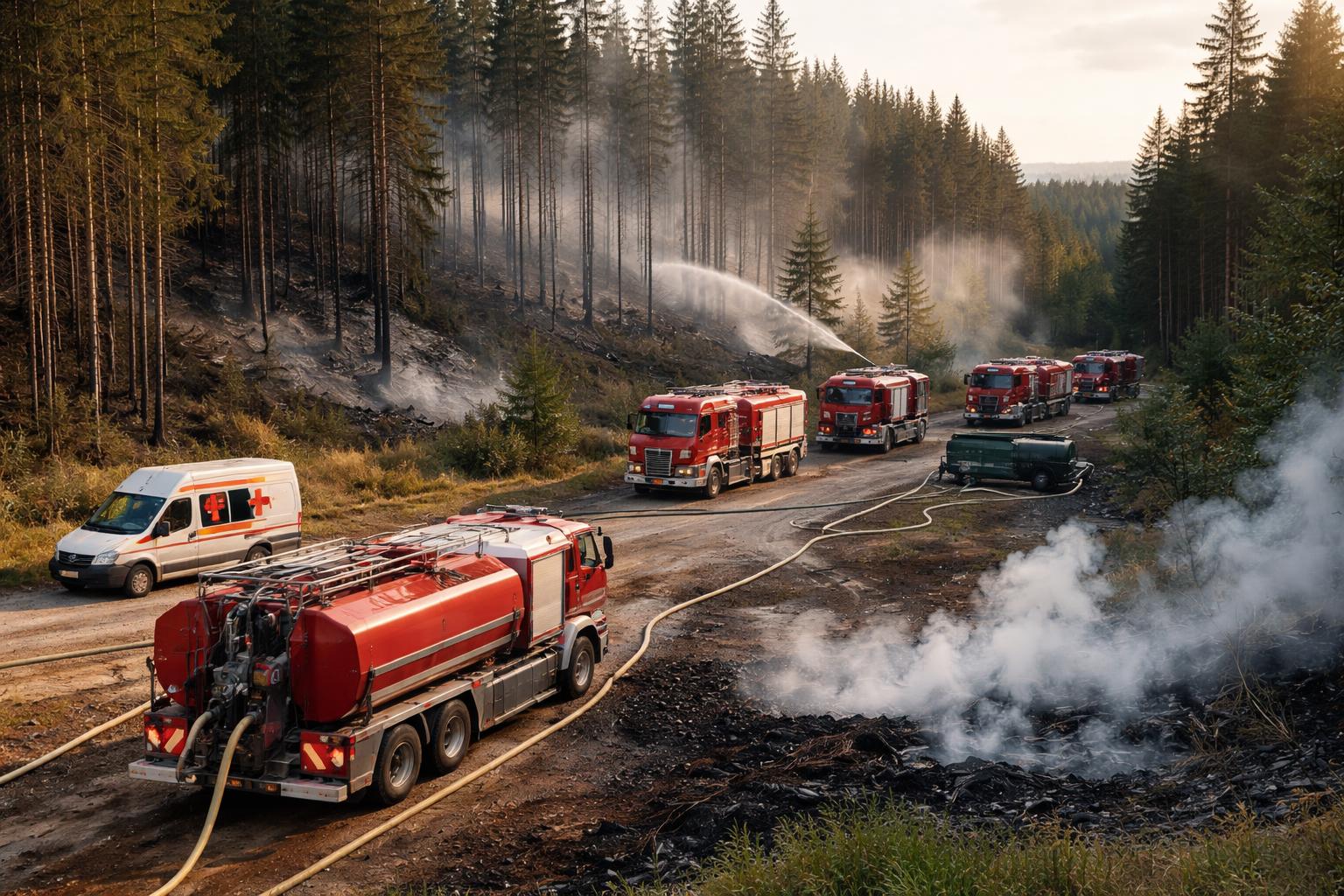 Redaktionelle Szene zum Thema „Waldbrand in Krumbach unter Kontrolle – 13 Feuerwehren im Einsatz“