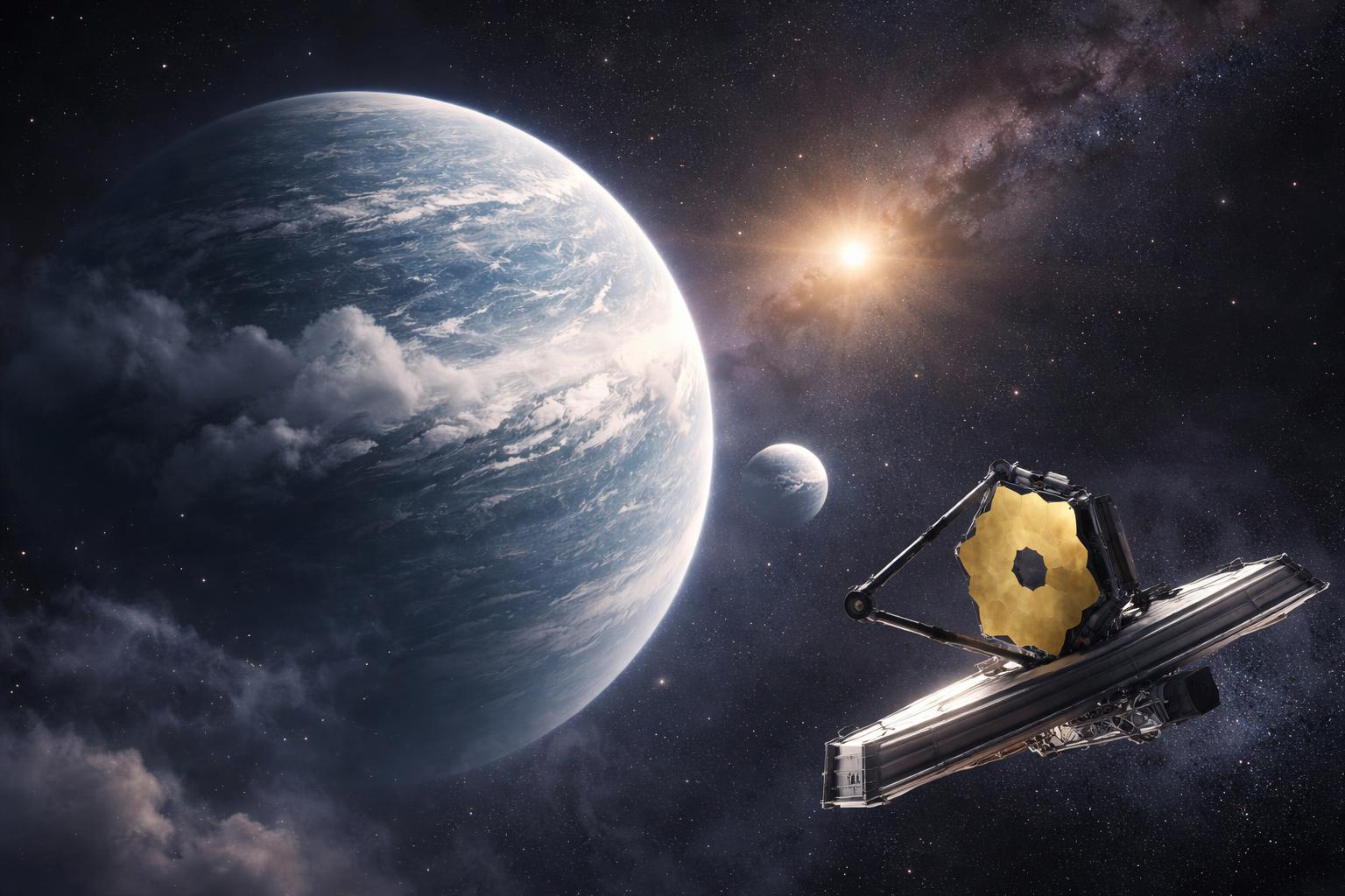Redaktionelle Szene zum Thema „Wassereiswolken um Exoplaneten erstmals indirekt nachgewiesen“