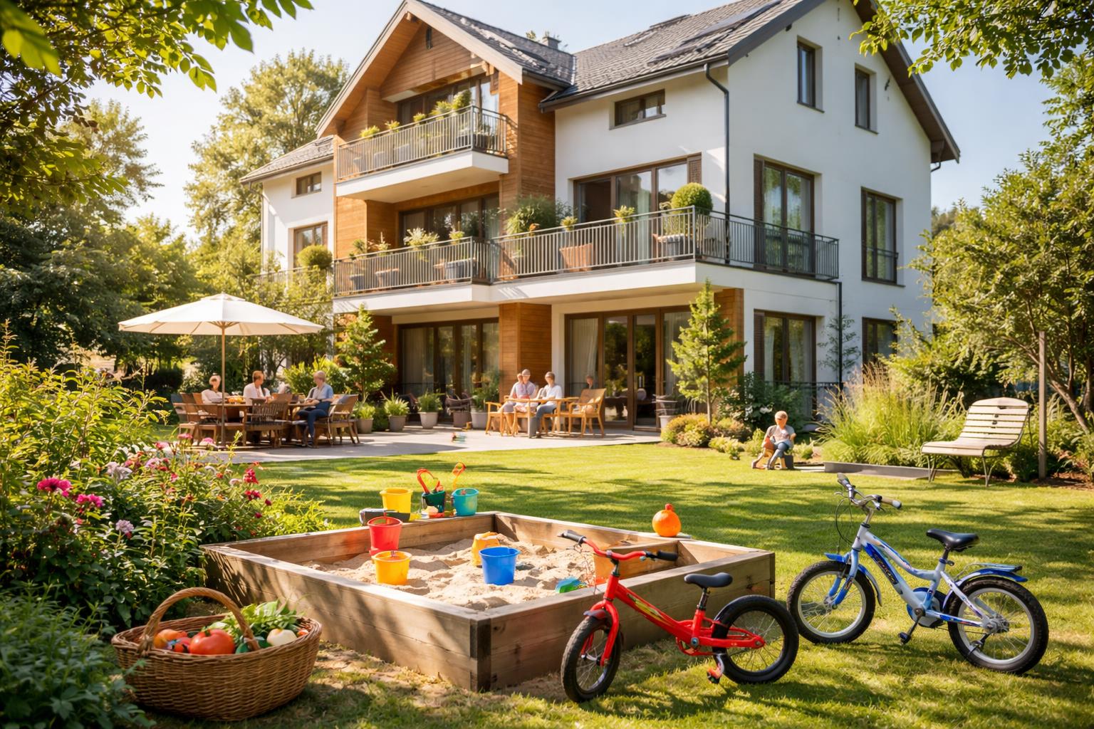 Redaktionelle Szene zum Thema „Wohnen, teilen, entlasten: Was ein Mehrgenerationenhaus im Familienalltag leisten kann“