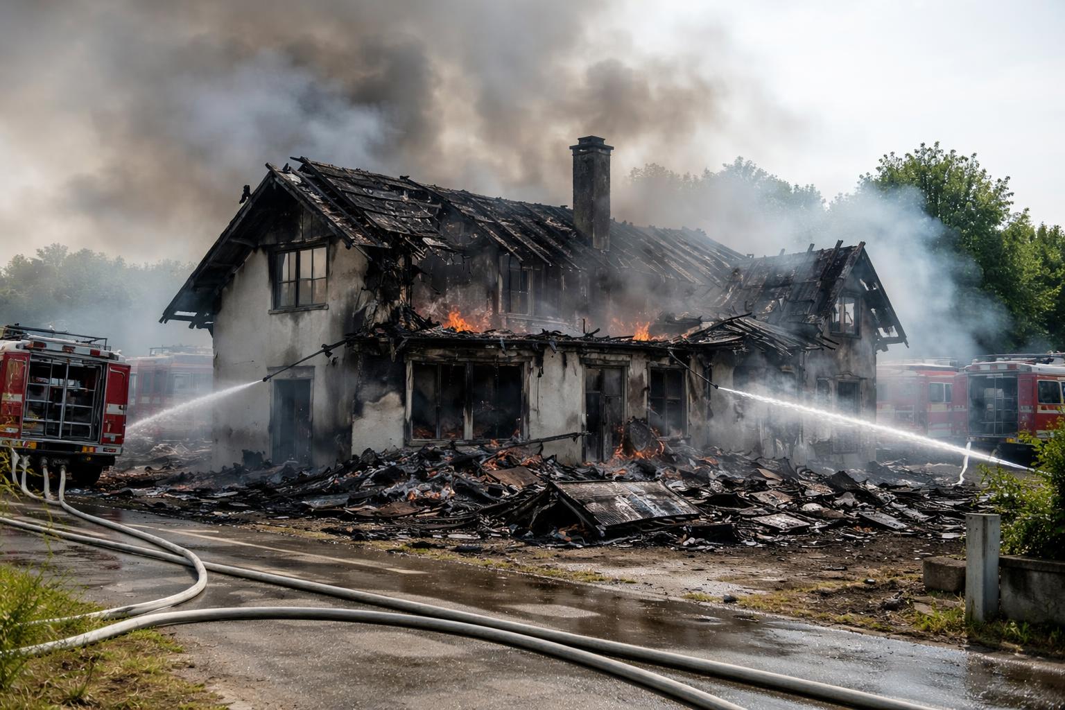 Redaktionelle Szene zum Thema „Wohnhaus in Mannersdorf an der March bei Großbrand zerstört“