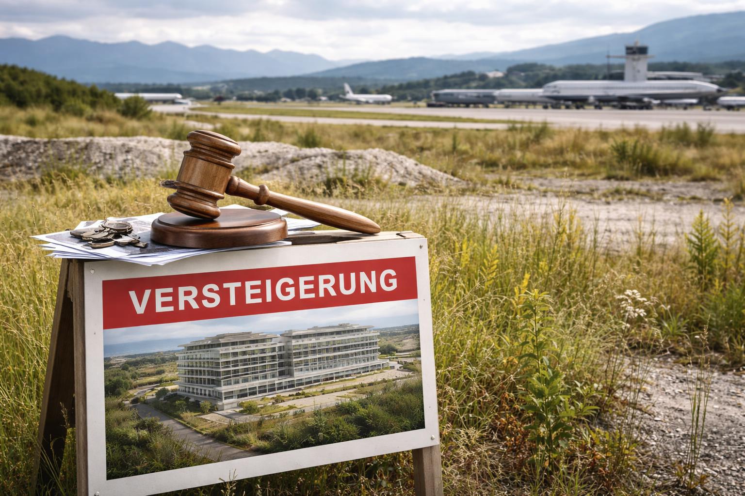 Redaktionelle Szene zum Thema „Zwangsversteigerung für Grundstück des geplanten Lilihill-Hotels am Flughafen Klagenfurt“